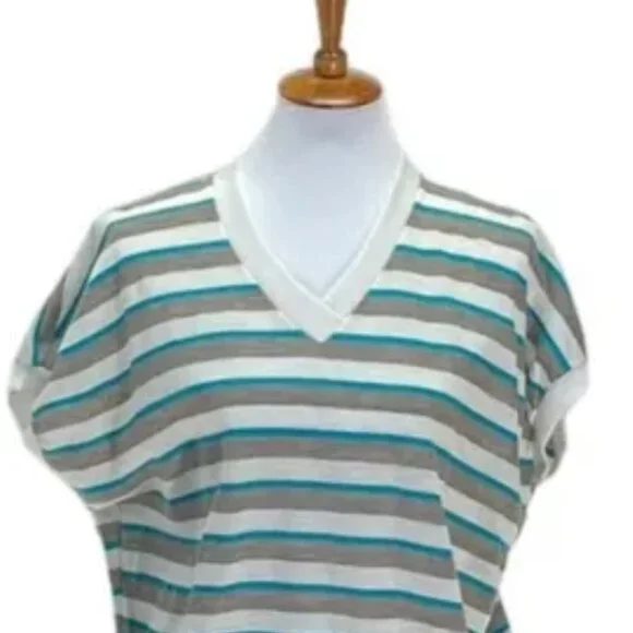 NWT Ginnis Girl Adorable Vintage Knit Top Sz L Off White Teal Beige Striped - Picture 2 of 5